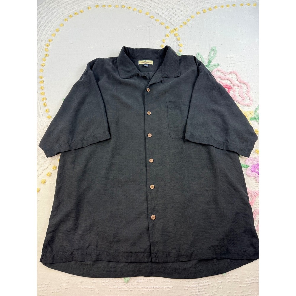 Tommy Bahama XL Silk Black Graphic Back Camp Shirt Straight Up with‎ a Twist